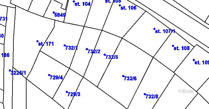 Parcela st. 732/5 v KÚ Podolí nad Olšavou, Katastrální mapa