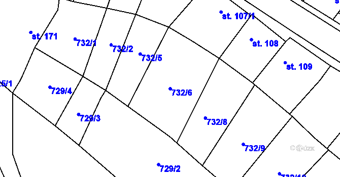 Parcela st. 732/6 v KÚ Podolí nad Olšavou, Katastrální mapa
