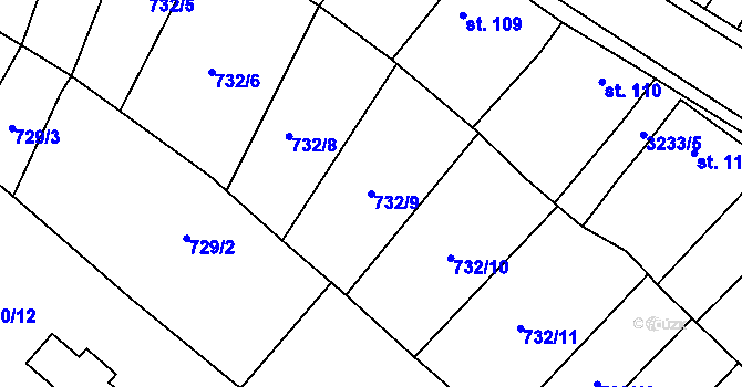 Parcela st. 732/9 v KÚ Podolí nad Olšavou, Katastrální mapa