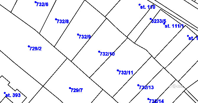 Parcela st. 732/10 v KÚ Podolí nad Olšavou, Katastrální mapa