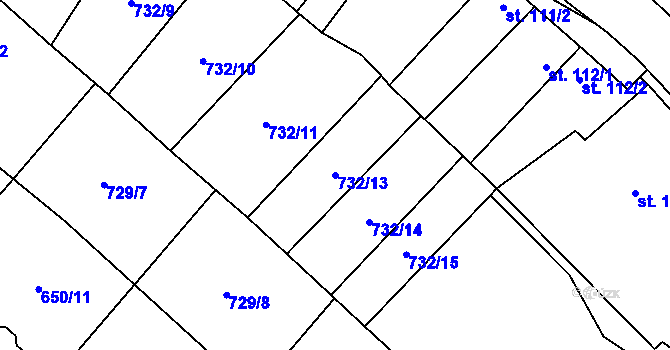 Parcela st. 732/13 v KÚ Podolí nad Olšavou, Katastrální mapa