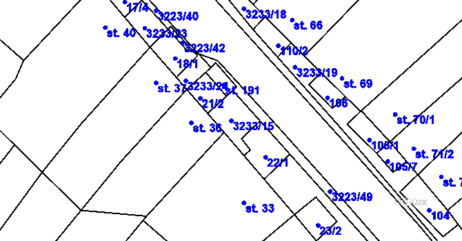 Parcela st. 3233/15 v KÚ Podolí nad Olšavou, Katastrální mapa