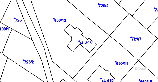 Parcela st. 393 v KÚ Podolí nad Olšavou, Katastrální mapa
