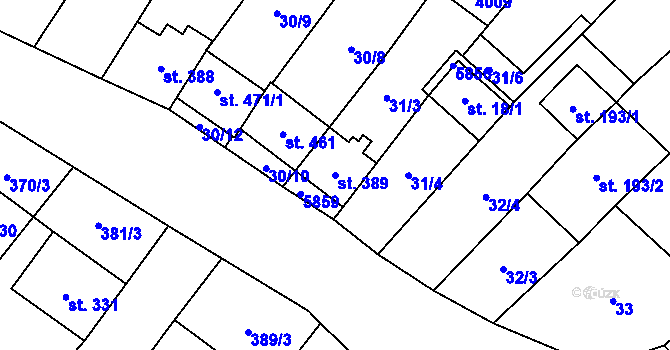 Parcela st. 389 v KÚ Podolí nad Olšavou, Katastrální mapa