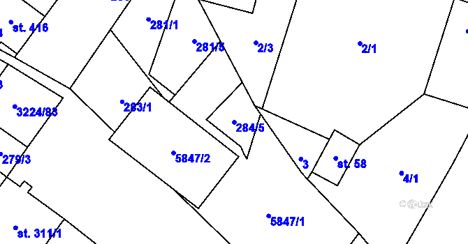 Parcela st. 284/5 v KÚ Podolí nad Olšavou, Katastrální mapa