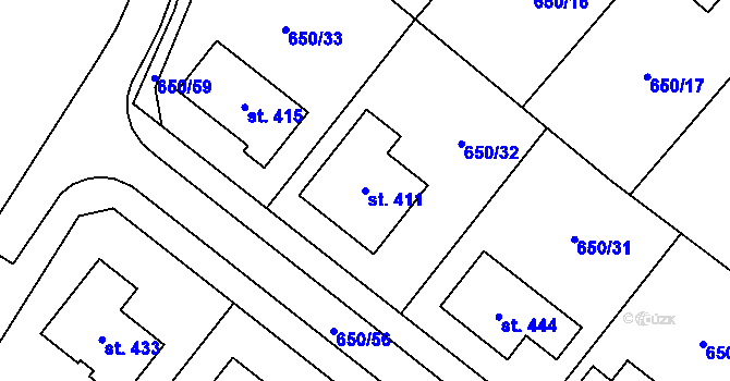 Parcela st. 411 v KÚ Podolí nad Olšavou, Katastrální mapa