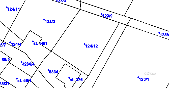 Parcela st. 124/12 v KÚ Podolí nad Olšavou, Katastrální mapa