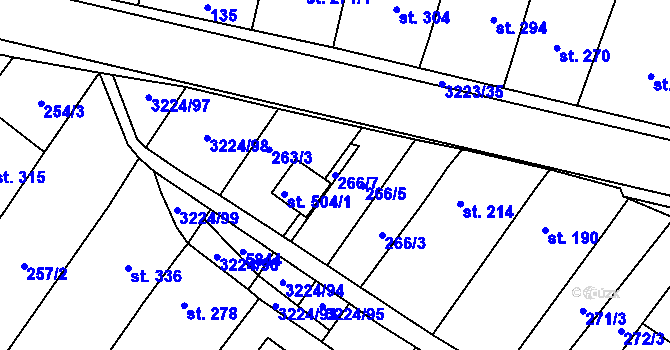 Parcela st. 266/7 v KÚ Podolí nad Olšavou, Katastrální mapa