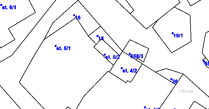 Parcela st. 5/2 v KÚ Podolí nad Bobrůvkou, Katastrální mapa