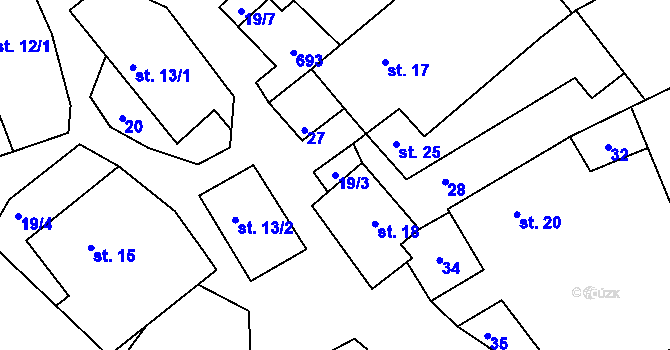 Parcela st. 19/3 v KÚ Podolí nad Bobrůvkou, Katastrální mapa