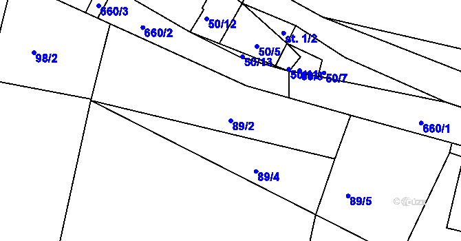 Parcela st. 89/2 v KÚ Podolí nad Bobrůvkou, Katastrální mapa