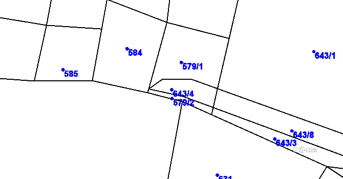 Parcela st. 643/4 v KÚ Podolí nad Bobrůvkou, Katastrální mapa