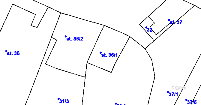 Parcela st. 36/1 v KÚ Obectov, Katastrální mapa