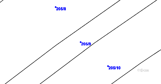 Parcela st. 205/9 v KÚ Obectov, Katastrální mapa