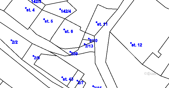 Parcela st. 2/13 v KÚ Obectov, Katastrální mapa