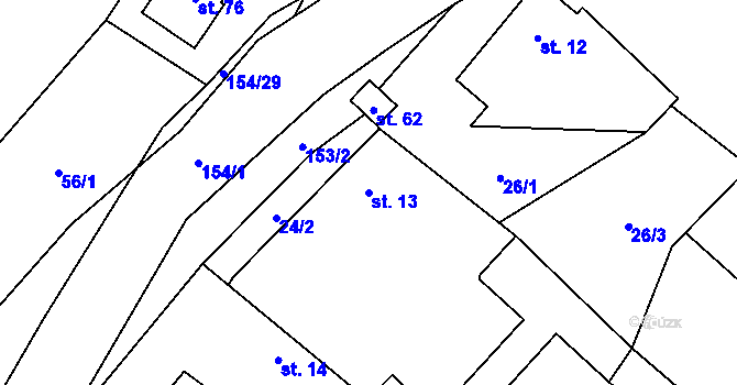 Parcela st. 13 v KÚ Olešnice u Bouzova, Katastrální mapa
