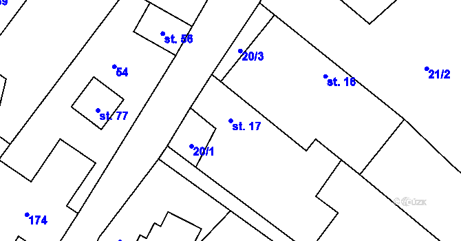 Parcela st. 17 v KÚ Olešnice u Bouzova, Katastrální mapa