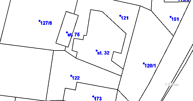 Parcela st. 32 v KÚ Olešnice u Bouzova, Katastrální mapa