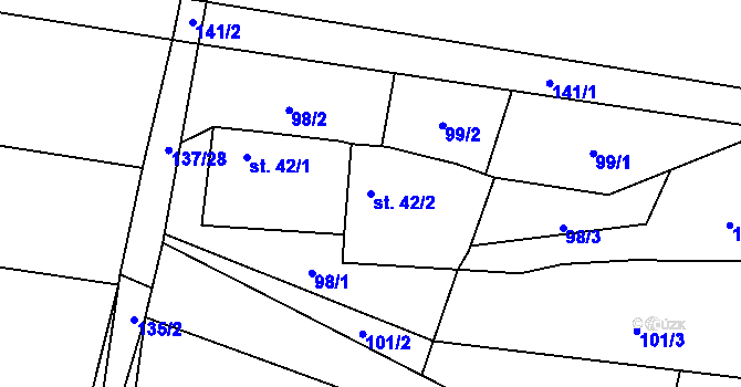 Parcela st. 42/2 v KÚ Olešnice u Bouzova, Katastrální mapa