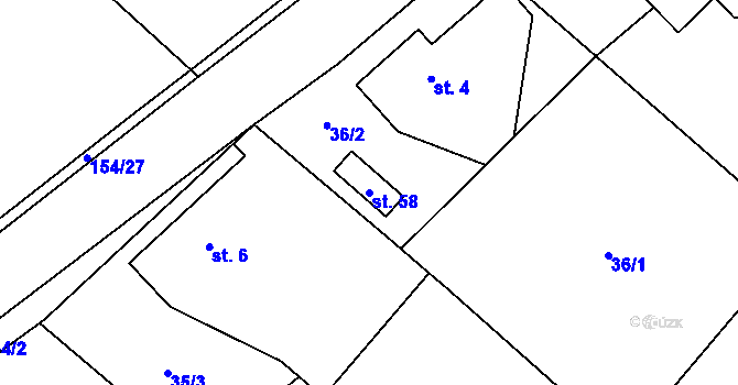 Parcela st. 58 v KÚ Olešnice u Bouzova, Katastrální mapa