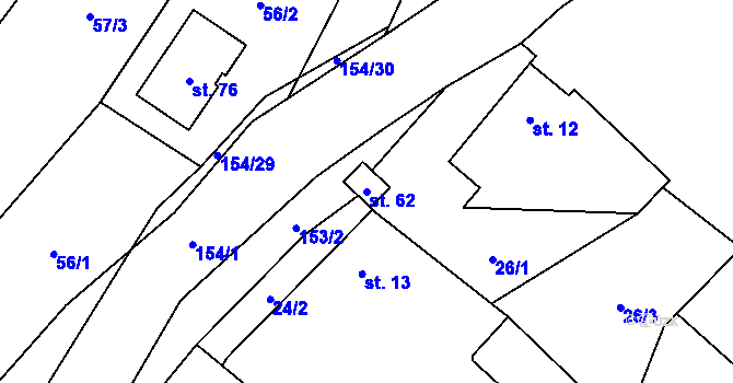 Parcela st. 62 v KÚ Olešnice u Bouzova, Katastrální mapa