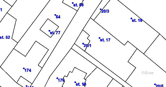Parcela st. 20/1 v KÚ Olešnice u Bouzova, Katastrální mapa