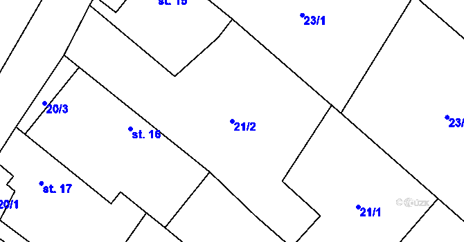 Parcela st. 21/2 v KÚ Olešnice u Bouzova, Katastrální mapa