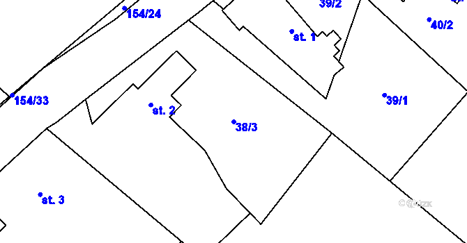 Parcela st. 38/3 v KÚ Olešnice u Bouzova, Katastrální mapa