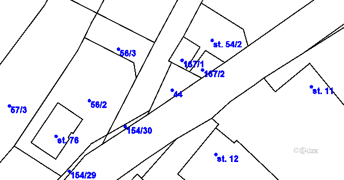 Parcela st. 44 v KÚ Olešnice u Bouzova, Katastrální mapa