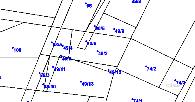 Parcela st. 49/2 v KÚ Olešnice u Bouzova, Katastrální mapa