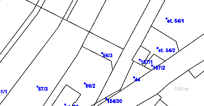 Parcela st. 56/3 v KÚ Olešnice u Bouzova, Katastrální mapa