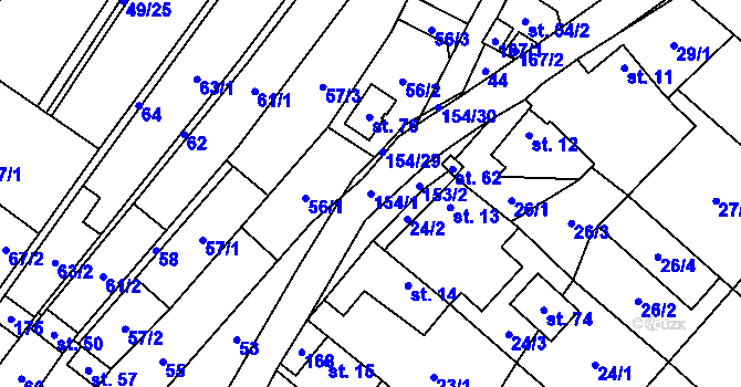 Parcela st. 154/1 v KÚ Olešnice u Bouzova, Katastrální mapa