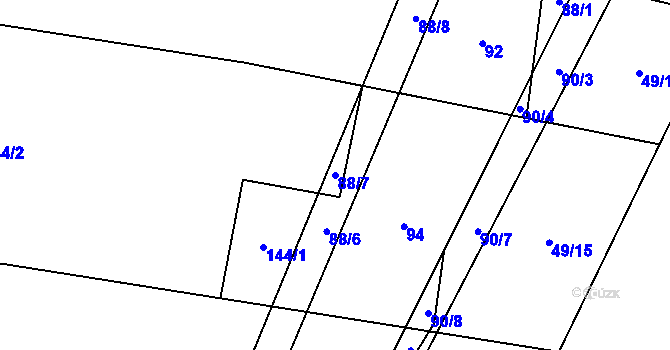 Parcela st. 88/7 v KÚ Olešnice u Bouzova, Katastrální mapa