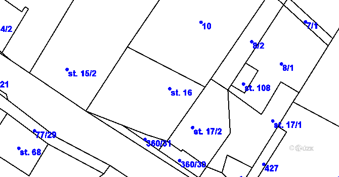 Parcela st. 16 v KÚ Podolí u Bouzova, Katastrální mapa
