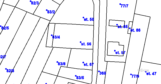 Parcela st. 56 v KÚ Podolí u Bouzova, Katastrální mapa