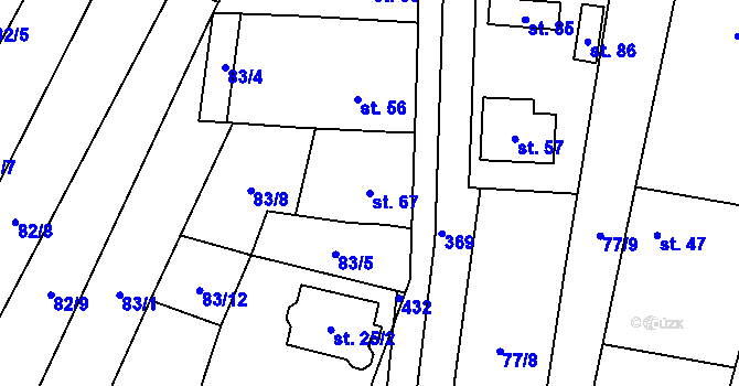 Parcela st. 67 v KÚ Podolí u Bouzova, Katastrální mapa