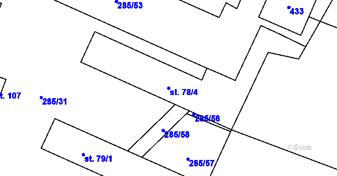 Parcela st. 78/4 v KÚ Podolí u Bouzova, Katastrální mapa