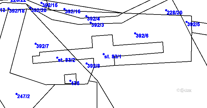 Parcela st. 83/1 v KÚ Podolí u Bouzova, Katastrální mapa