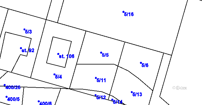 Parcela st. 5/5 v KÚ Podolí u Bouzova, Katastrální mapa