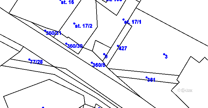 Parcela st. 9 v KÚ Podolí u Bouzova, Katastrální mapa