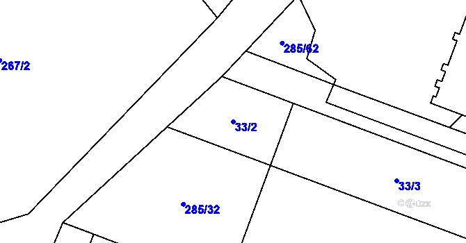 Parcela st. 33/2 v KÚ Podolí u Bouzova, Katastrální mapa