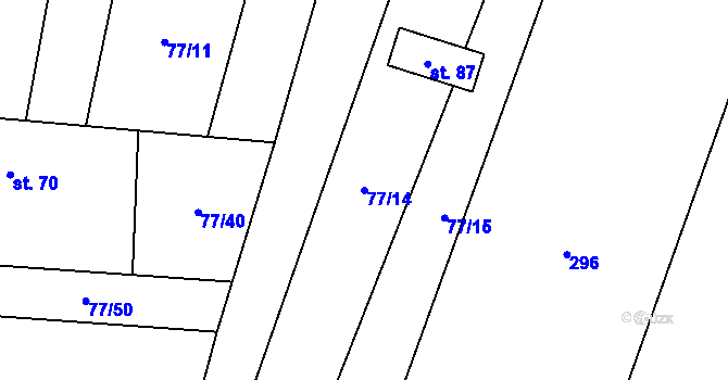 Parcela st. 77/14 v KÚ Podolí u Bouzova, Katastrální mapa