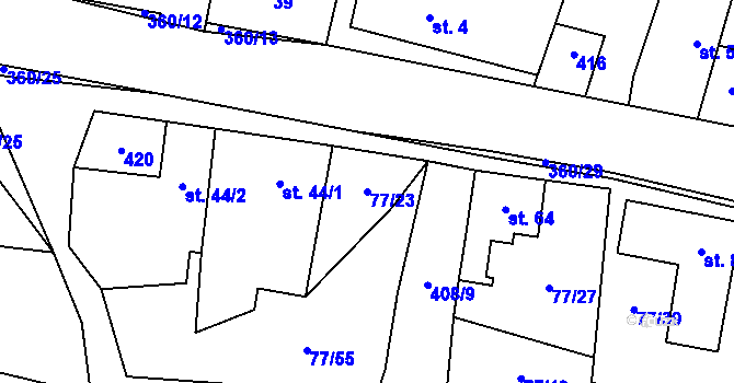 Parcela st. 77/23 v KÚ Podolí u Bouzova, Katastrální mapa
