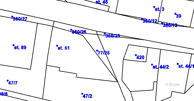 Parcela st. 77/25 v KÚ Podolí u Bouzova, Katastrální mapa
