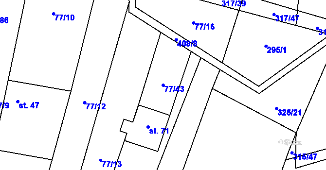 Parcela st. 77/43 v KÚ Podolí u Bouzova, Katastrální mapa