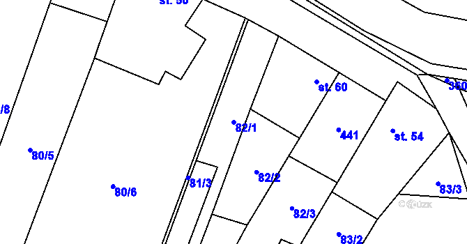 Parcela st. 82/1 v KÚ Podolí u Bouzova, Katastrální mapa