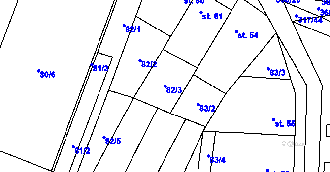 Parcela st. 82/3 v KÚ Podolí u Bouzova, Katastrální mapa
