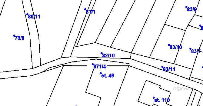 Parcela st. 82/10 v KÚ Podolí u Bouzova, Katastrální mapa