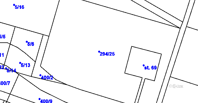Parcela st. 294/25 v KÚ Podolí u Bouzova, Katastrální mapa