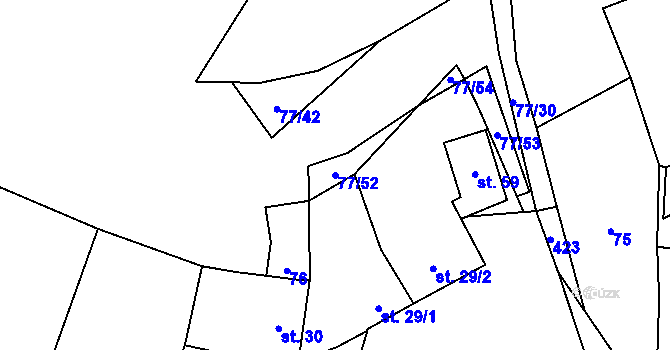 Parcela st. 77/52 v KÚ Podolí u Bouzova, Katastrální mapa